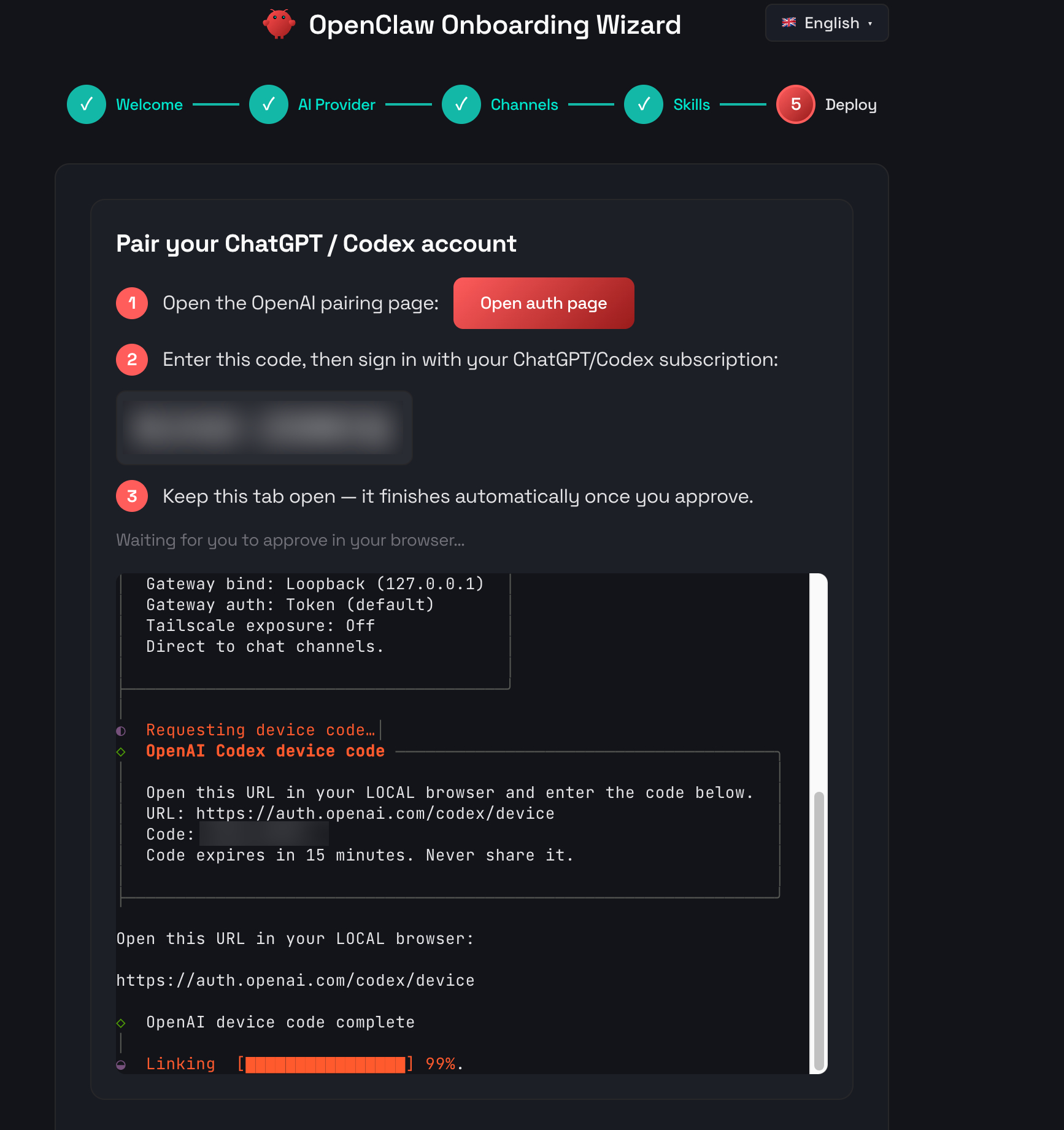 ChatGPT / Codex subscription pairing in the onboarding wizard